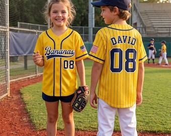 Custom Baseball Jersey, Personalized Banana Team Jersey, Kids & Toddler