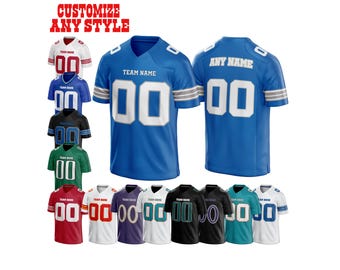 Camiseta de fútbol personalizada: Nombre, número y logo bordados para adultos, niños pequeños y fanáticos de los Lions.