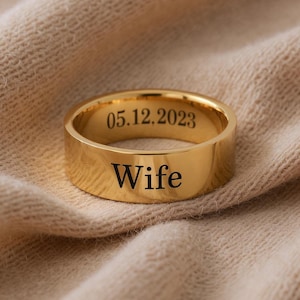 Name Date Ring, Customized Name Ring, Anniversary Date Ring, Wedding Date Ring, Bridesmaid Keepsake Ring, Name Stacking Ring Gift for Mother