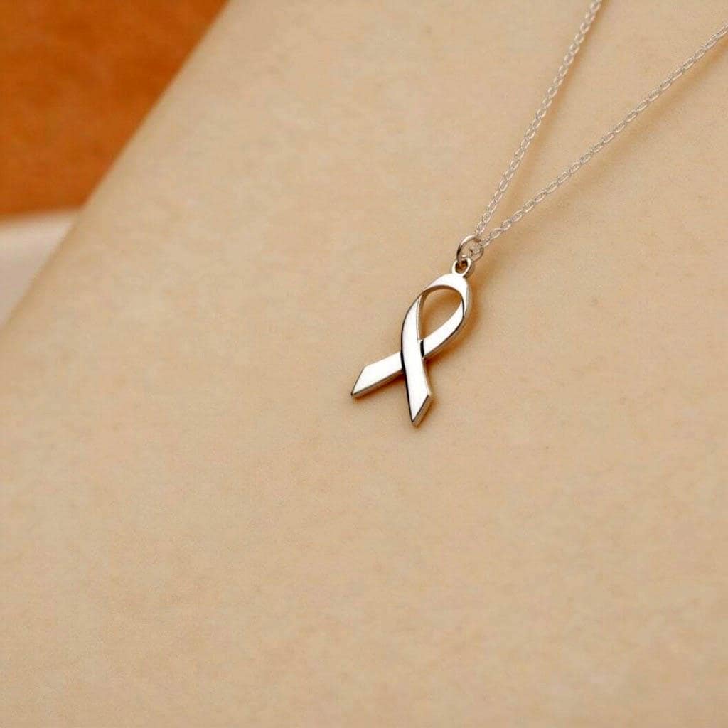 Breast Cancer Ribbon Necklace, Breast Cancer Symbol Necklace, Breast Cancer Pendant Gift For Mother, Cancer Awareness Ribbon Dainty Pendant