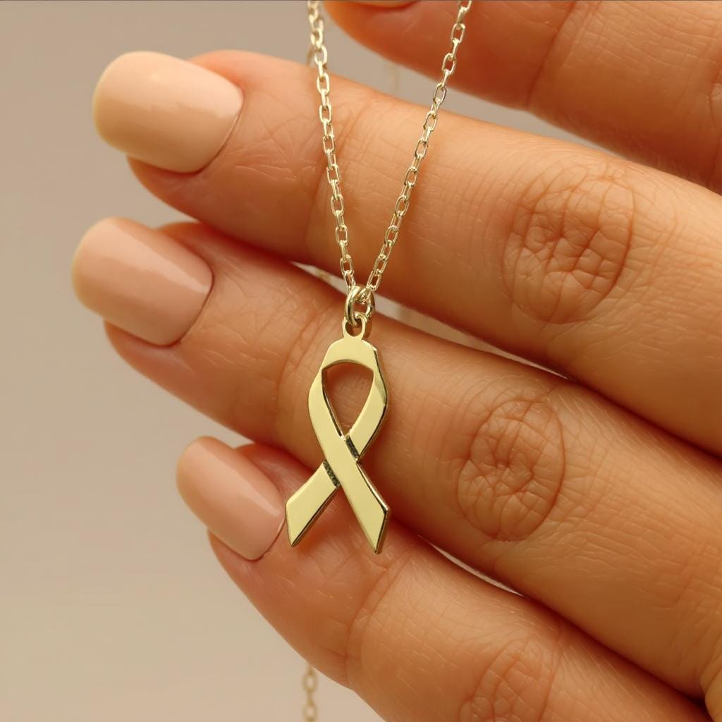 Breast Cancer Ribbon Necklace, Breast Cancer Symbol Necklace, Breast Cancer Pendant Gift For Mother, Cancer Awareness Ribbon Dainty Pendant