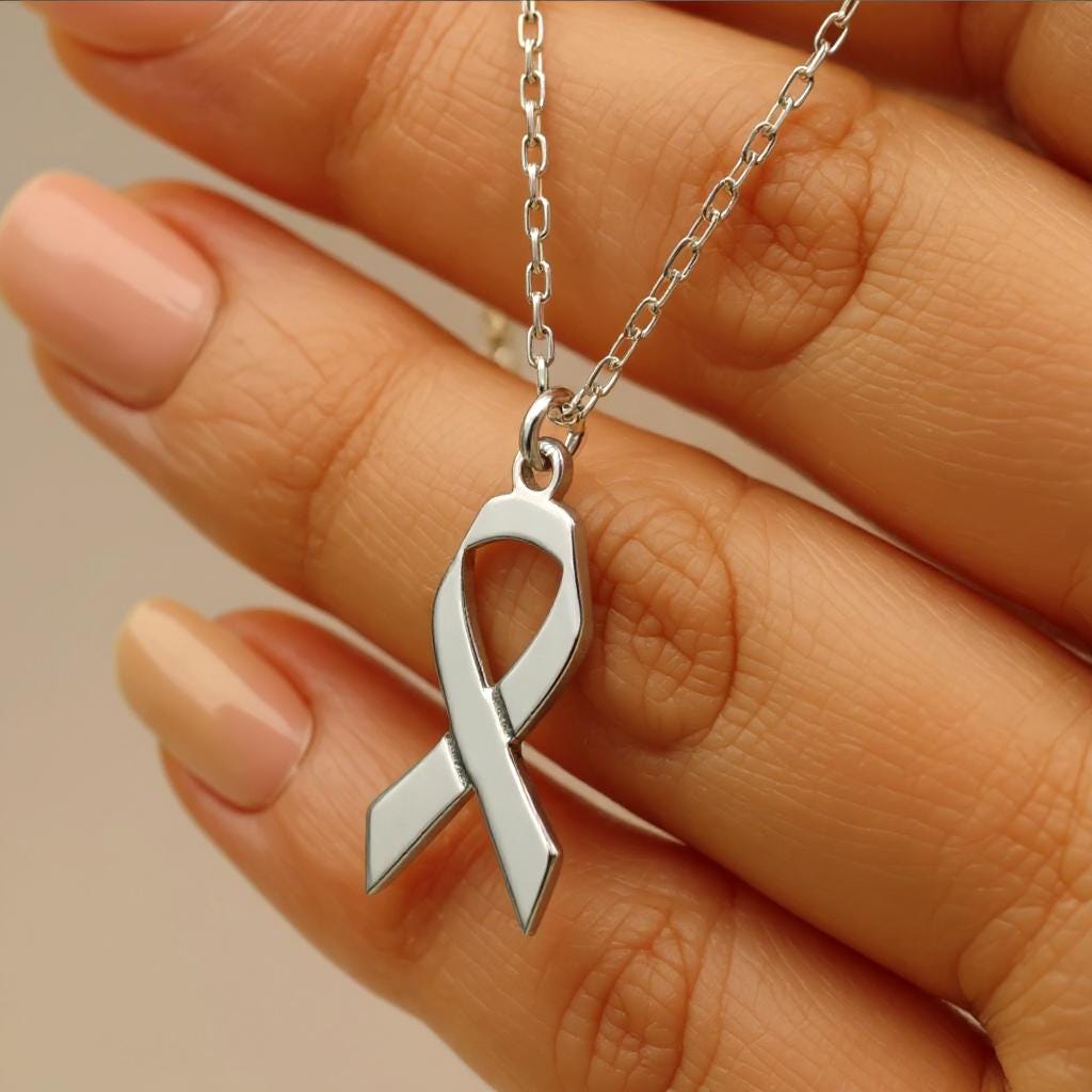 Breast Cancer Ribbon Necklace, Breast Cancer Symbol Necklace, Breast Cancer Pendant Gift For Mother, Cancer Awareness Ribbon Dainty Pendant