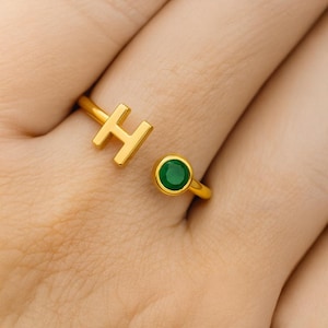 Birthstone Initial Ring, Customized Birthstone Ring, Birthstone Wedding Ring, Birthstone Engagement Ring, Personalized Letter Ring for Mom