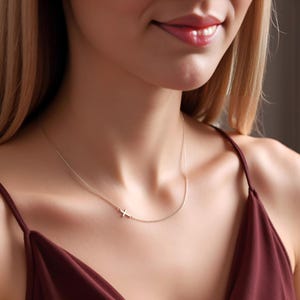 Sideways Cross Necklace, Christian Cross Necklace, Religious Cross Pendant, Cross Baptism Necklace, Cross Christmas Necklace Gift For Mother