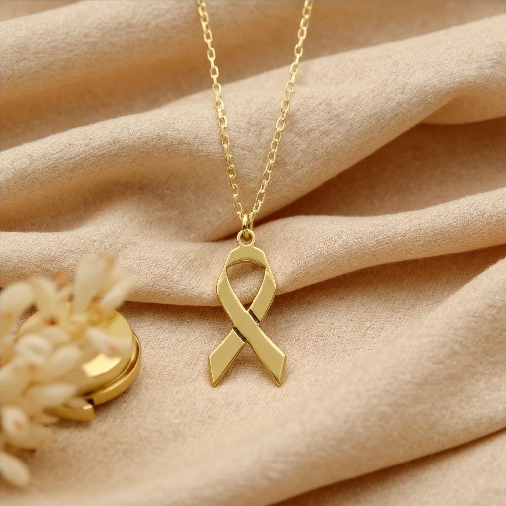 Breast Cancer Ribbon Necklace, Breast Cancer Symbol Necklace, Breast Cancer Pendant Gift For Mother, Cancer Awareness Ribbon Dainty Pendant