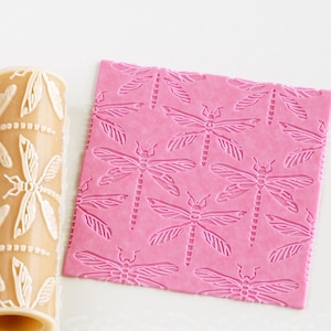 Dragonflies Texture Roller: Polymer Clay, Pottery Embossing - 3-inch