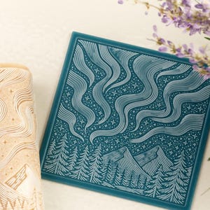 Northern Lights Texture Roller – Tile Engraved Aurora Borealis Scene for Clay, Pottery, and Fondant