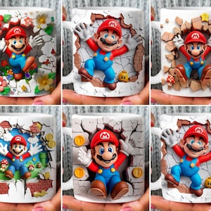 3D-Effekt Super Mario Mug Wrap, 11 Unze und 15 Unze Mug Bundle Sublimation Wrap, sofortiger digitaler Download, PNG Vorlage