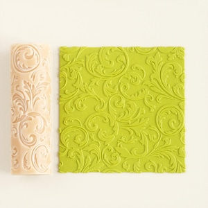 Baroque Lace Swirls Texture Roller Model 01 | Seamless Polymer Clay Texture Roller | Embossing Roller | Baroque Lace Swirls Roller