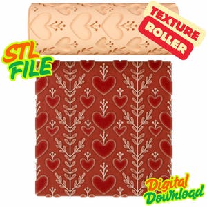 Minimal Heart Rows Texture Roller STL-fil – Sömlöst mönster – Digital nedladdning