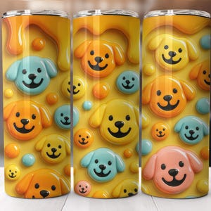 Puffy 3D Inflated Dogs Tumbler Wrap – Cartoon Inflated Style – 20oz Skinny Tumbler Sublimation PNG