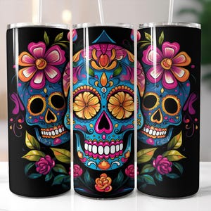 Sugar Skull Tumbler Wrap, 20oz Skinny Tumbler Sugar Skull Wrap PNG, Tumbler Sublimation Design