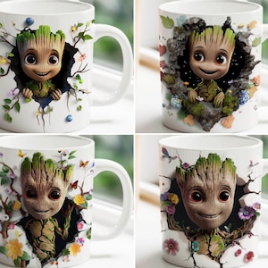 3D-Effekt Groot Mug Wrap, 11 Unze und 15 Unze Mug Bundle Sublimation Wrap, sofortiger digitaler Download, PNG-Vorlage