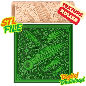Celestial Comet Texture Roller STL File – Texture Roller for Polymer Clay, Fondant, Pottery and Craft