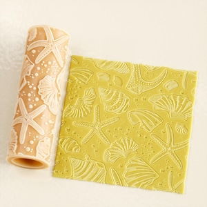 Shells and Starfish Texture Roller Model 01 | Seamless Polymer Clay Texture Roller | Embossing Roller | Shells and Starfish Roller |
