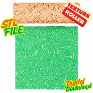 Forest Flowers and Leaves Texture Roller | Nature-Inspired STL for Clay, Cake & Soap | Digital File – STL No: 0041