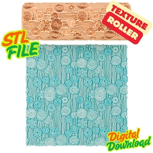 Teksturowany wałek z łąkowymi kwiatami w formacie STL – bezszwowy wzór pola kwiatów – do pobrania w wersji cyfrowej