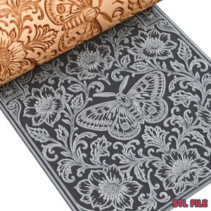 Archivo STL de rodillo con textura de polilla – Patrón de arcilla de mariposa gótica floral (descarga digital)