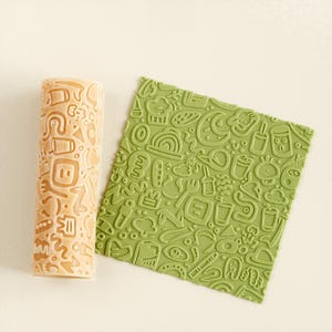 Doodle Icons Texture Roller Model 02 | Seamless Polymer Clay Texture Roller | Embossing Roller | Doodle Icons Roller |