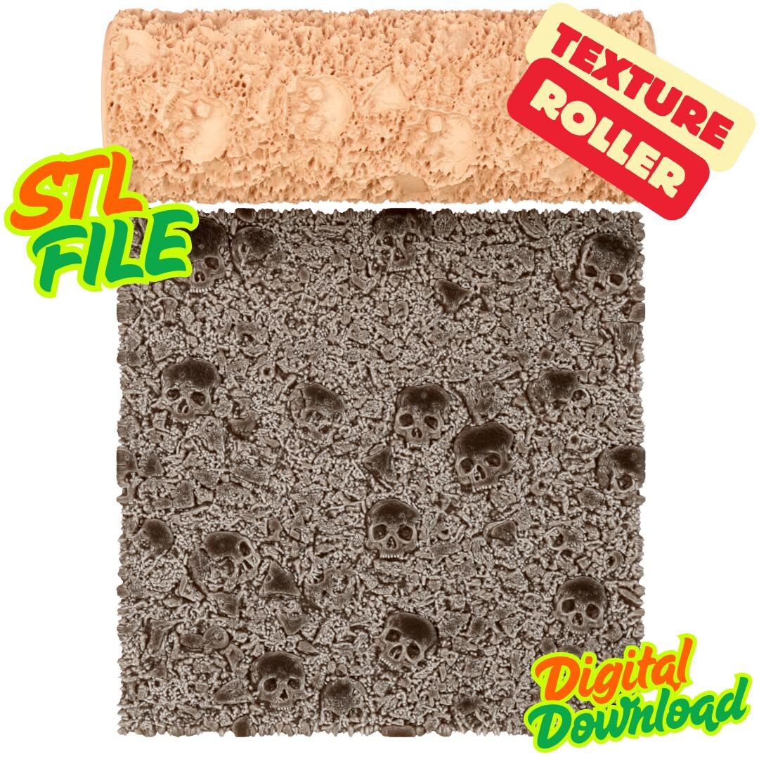 Skulls and Bones Texture Roller STL File – Seamless Pattern – Digital ...