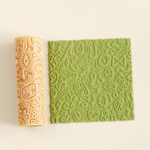 Doodle Icons Texture Roller Model 01 | Seamless Polymer Clay Texture Roller | Embossing Roller | Doodle Icons Roller |