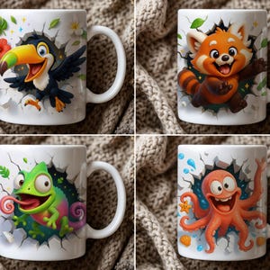 3D Effect Hole In A Wall Funny Animals Mug Wrap, 11 oz Mug Bundle Sublimation Wrap, Instant Digital Download, PNG Template