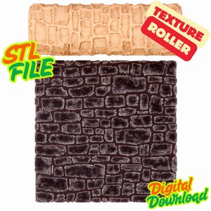 May include: Two texture rollers, one tan and one dark brown, each with a brick pattern. The tan roller is above the dark brown roller. The image includes the text "STL FILE" and "TEXTURE ROLLER" and "DIGITAL DOWNLOAD".