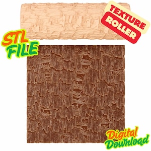 May include: A beige texture roller and a brown textured surface are shown. The roller is labelled "Texture Roller" and the surface is labelled "Digital Download". The words "STL File" are also visible.