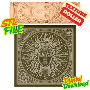 Celestial Sun Goddess Texture Roller STL – Clay Pattern for Polymer, Pottery, Fondant & Crafts