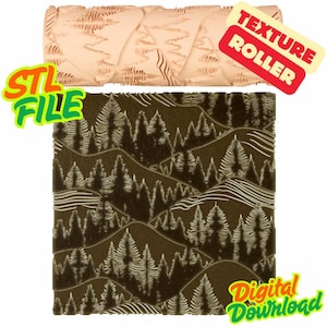 May include: A beige texture roller with a forest pattern, and a sample of the textured design in brown and white. The image includes the text "TEXTURE ROLLER", "STL FILE", and "Digital Download".