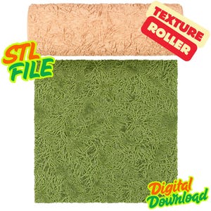 May include: A tan texture roller and a green textured square are displayed. The roller is labeled "Texture Roller" in red and yellow. The square is labeled "STL File" and "Digital Download" in green and yellow.