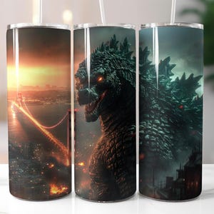 Godzilla Tumbler 20 oz Sublimation Tumbler Design, "9.3 x 8.2" Straight Skinny Tumbler Wrap PNG, Sublimation Design PNG, Instant Download