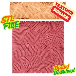 May include: Two texture rollers, one beige and one red, with a geometric pattern of diagonal lines. The beige roller is rectangular, while the red one is square. Text on the image reads "STL FILE", "Texture Roller", and "Digital Download".