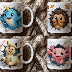 3D Effect Hole In A Wall Funny Animals Mug Wrap, 11 oz Mug Bundle Sublimation Wrap, Instant Digital Download, PNG Template