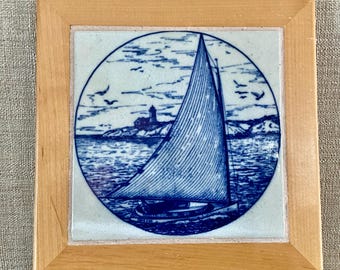 Vintage Chatham Pottery Catboat Tile Trivet