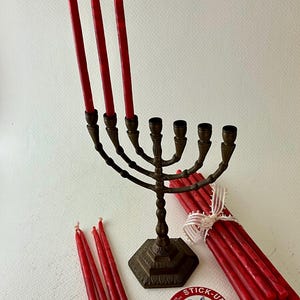 Vintage 6” Brass Menorah Candle Holder with Candles / FREE SHIPPING