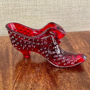Vintage Fenton Ruby Red Hobnail Glass Slipper