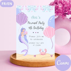 Carte d’Invitation Sirène Gender Reveal, Baby Shower, Anniversaire – Modèle Canva Éditable – Téléchargement Numérique – FR & EN