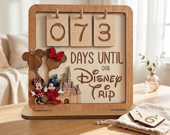 Countdown to Disney Trip Tracker Sign, Days Until Our Trip Sign, Disney Vacation Wooden Countdown, Family Vacation Gift