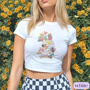Mickey and Minnie Balloon Baby Tee, Retro Disney T-Shirt, Mickey Balloons Tee, Disney Mickey Mouse Shirt, Disney Crop Top, Baby Tee