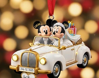 Custom Mickey And Minnie Ornament, Wedding Ornament, Our First Married Decor,  Disney Couple Ornament, Mickey & Minnie Engaged Flat Ornament