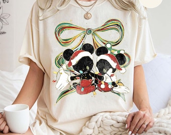 Coquette Bow Minnie Mickey Merry Christmas Shirt, Disney Christmas Shirt, Christmas Mickey And Minnie Shirt, Coquette Christmas Family Shirt