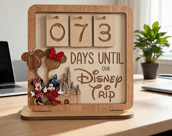 Countdown zum Disney Trip Tracker Zeichen, Tage bis zu unserer Reise Zeichen, Disney Urlaub Countdown aus Holz, Familienurlaub Geschenk