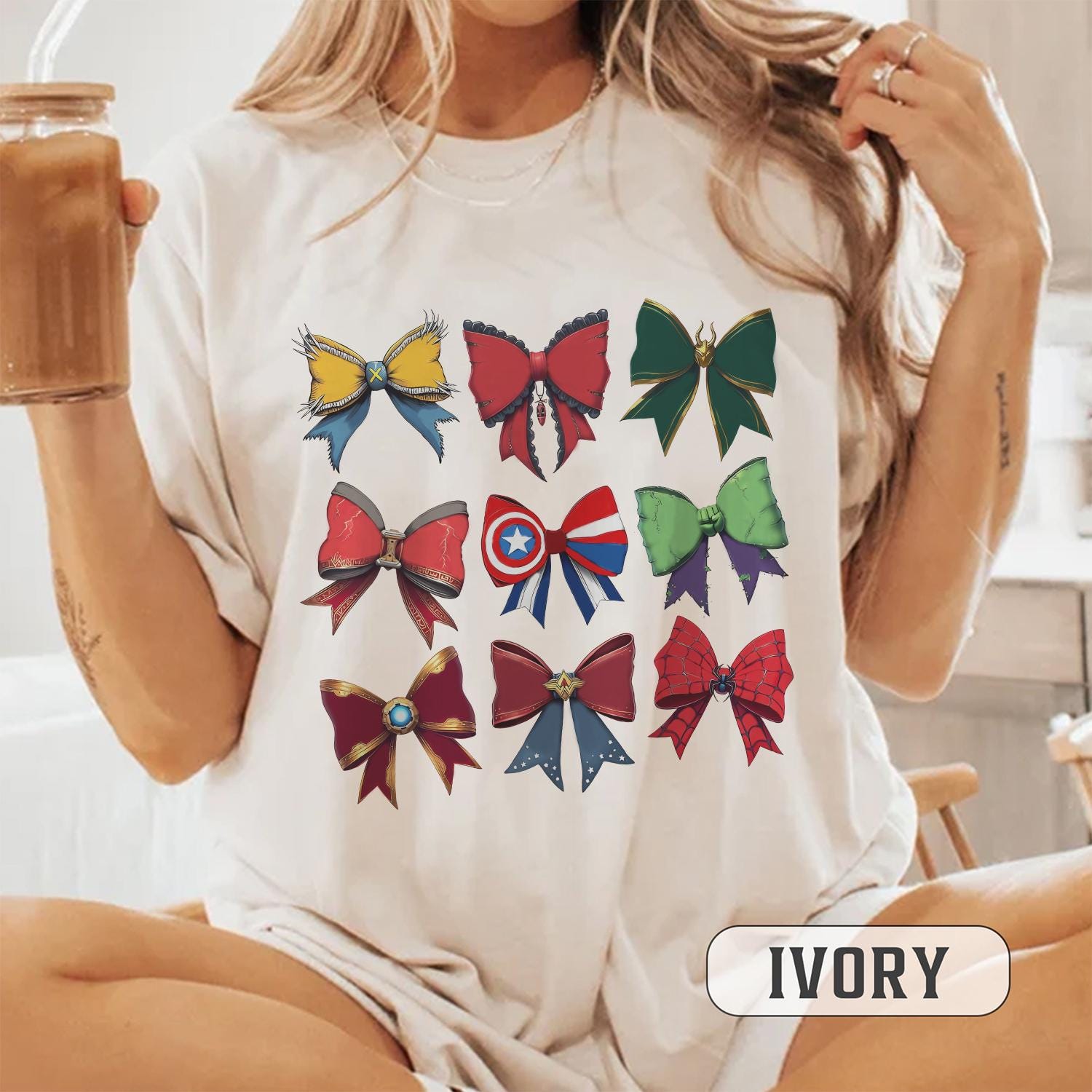 Super Heroes Inspired Coquette Bow Shirt, Super Heroes Coquette Shirt, Marvel Super Hero Coquette Tee, Disney Marvel Family Matching Shirt
