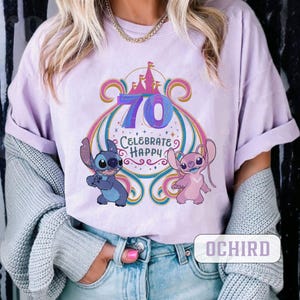 Disney Stitch and Angel Disneyland 70th Anniversary Shirt, 70 Years of Magic Shirt, Disneyland Family Tee, Disney Platinum Celebration Shirt
