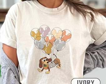 Koszulka Disney Slinky Dog z balonami Myszki Miki, Koszulka Toy Story, Prezent dla miłośnika psów Disney, Koszulka Disney Family Vacation, Koszulka Magic Kingdom