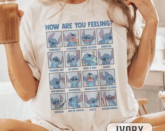 Camiseta retro "Emociones de Stitch", camiseta de Stitch, camiseta de Stitch de Disney, camiseta de Lilo y Stitch, camiseta del Experimento 626, camiseta de viaje familiar a Disneyland