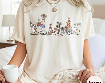 Camiseta retrô do Ursinho Pooh e seus amigos, camiseta da Disney Pooh Co., camiseta do Ursinho Pooh da Disneylândia, camiseta do Ursinho Pooh, camiseta da Disney Pooh, camiseta do Pooh