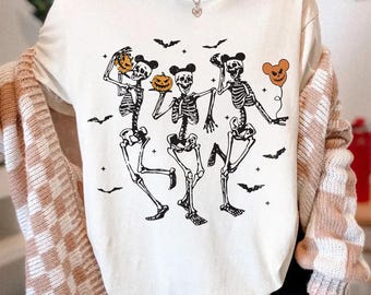 Vintage Disney Halloween Party Dancing Skeleton Mickey Ears Shirt, Disney Skeleton Shirt, Disneyland Family Trip Shirt, Funny Skeleton Shirt