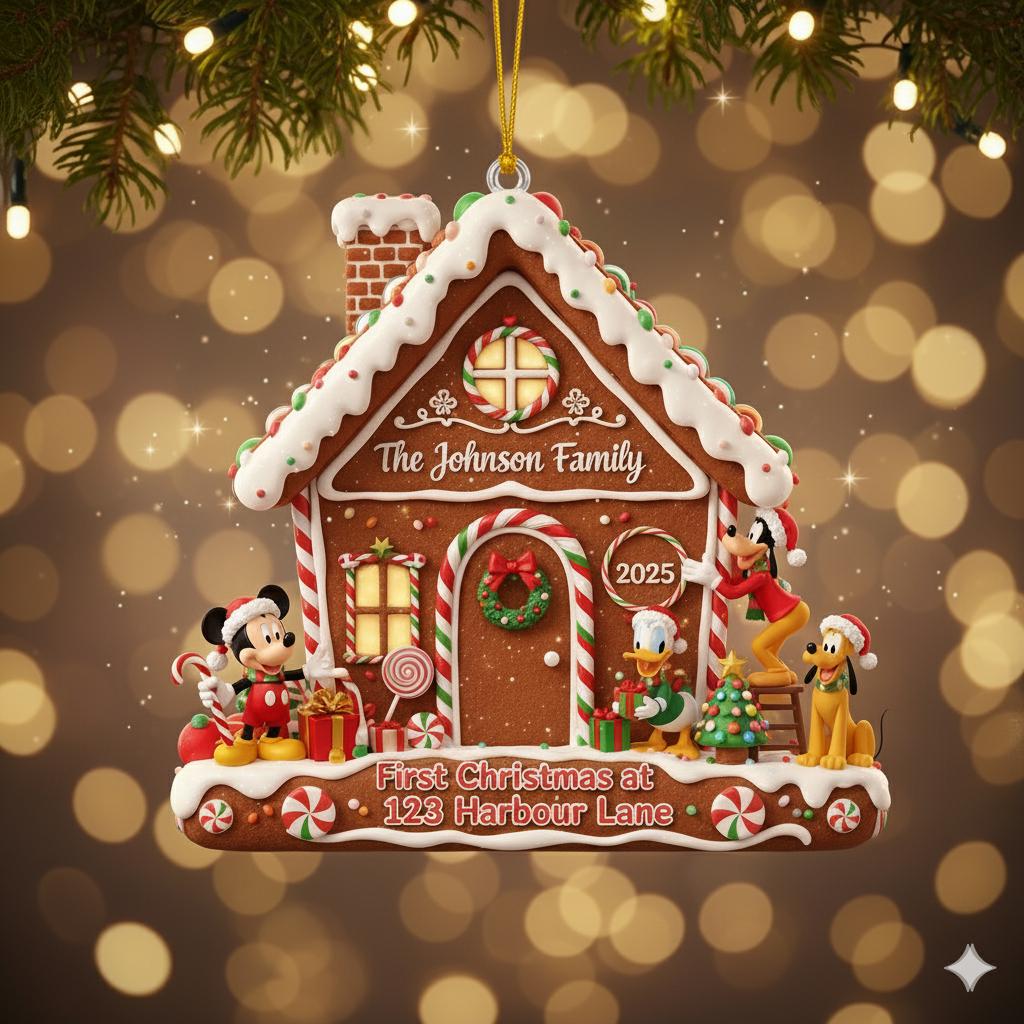 Discover Personalized Mickey and Friends in Our New Home Acrylic Ornament, New Home Gingerbread House Acrylic Ornament, New House Christmas Ornament